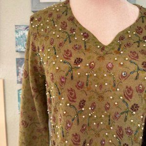 Mohair Sweater With Floral Handsewn Embellishments